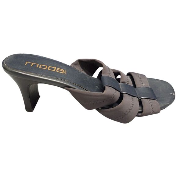 Moda Spana Heeled Sandals Womens Size 8.5M Navy‎ Solid Leather Open Toe Slip On - Picture 1 of 14